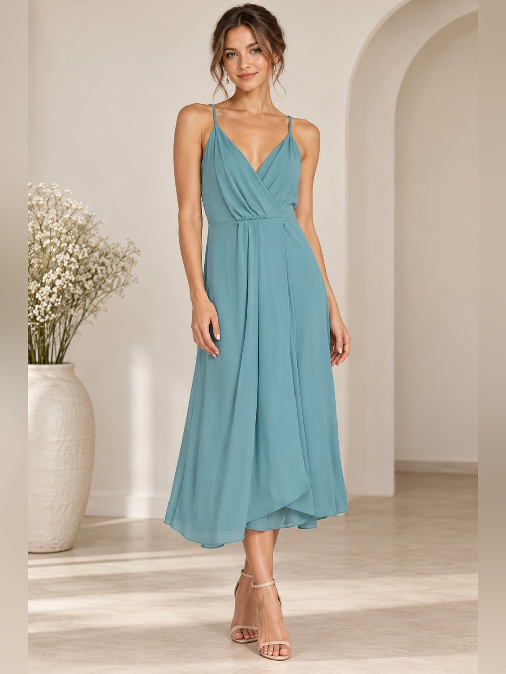 LUSH Cameo Blue V-Neck Midi Dress Size Small NWT